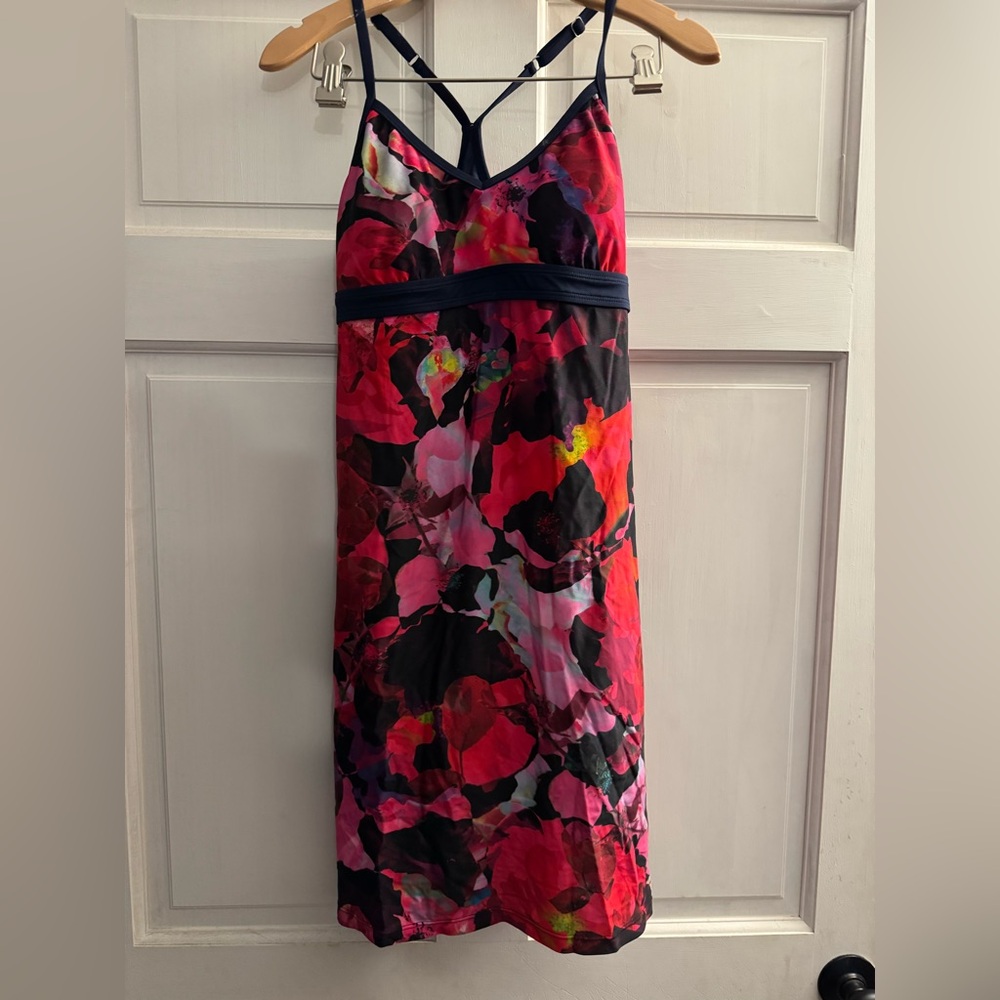 Athleta Multicolor Floral Dress with Navy Trim